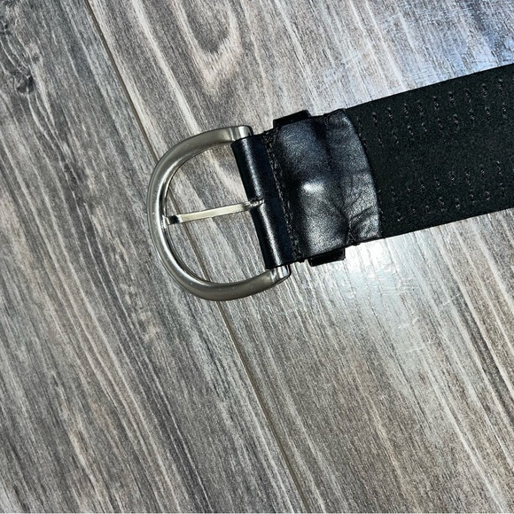 Chico’s black woven thread leather boho 90’s belt silver buckle Size Small - Picture 5 of 12